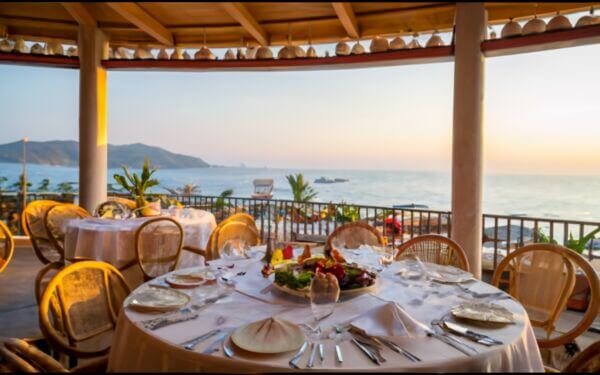 Elegant restaurant setting overlooking the sea